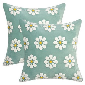 Set of 2 Pillow Covers Daisy Embroidery Pillow Cases Flower Pattern Cushion Covers 18X18 Inch
