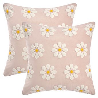 Set of 2 Pillow Covers Daisy Embroidery Pillow Cases Flower Pattern Cushion Covers 18X18 Inch