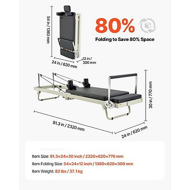 Pilates Reformer for Home Foldable Frame with Springs, Pads, and Jump Board