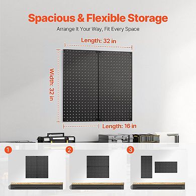 Metal Pegboard Tool Storage Panels for Garage Wall Organization, 32x16, Black
