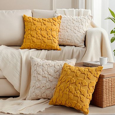 1Pc Plush Pillow Case Ginkgo Leaf Embroidery Soft Fluffy Modern Throw Pillow Covers 18X18/20X20 Inch