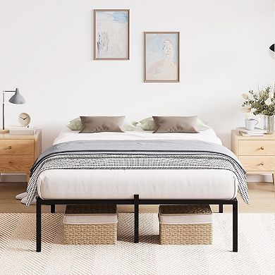 Queen Metal Platform Bed Frame with Under Storage, Noise Free Slats & No Box Spring