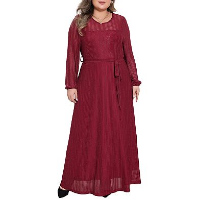 Women's Plus Size Sparkly Formal Dress Mesh Maxi Cocktail Evening Gown Wedding Guest with Belt