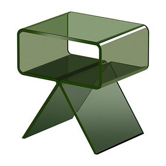 Clear Acrylic Side Table with Two Shelves — Transparent Green Accent Table