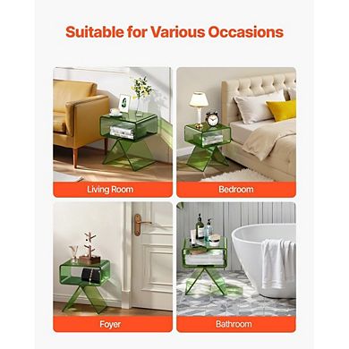 Clear Acrylic Side Table with Two Shelves — Transparent Green Accent Table