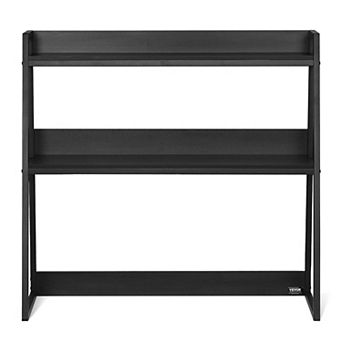 Desktop Bookshelf Hutch for 32-Inch Monitor with Two-Tier Storage Shelves for Home Office