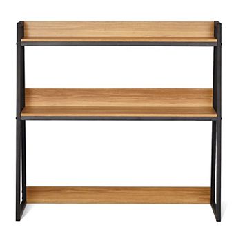 Desktop Bookshelf Hutch for 32-Inch Monitor with Two-Tier Storage Shelves for Home Office
