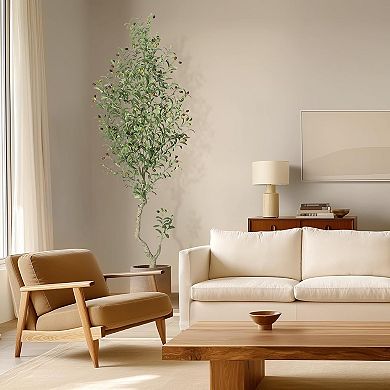 Artificial Olive Tree in White Planter with Wood Trunk & Fruits for Home & Office