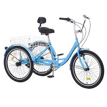 Adult 3-Wheel Bike with Single-Speed and Rear Basket for City Riding