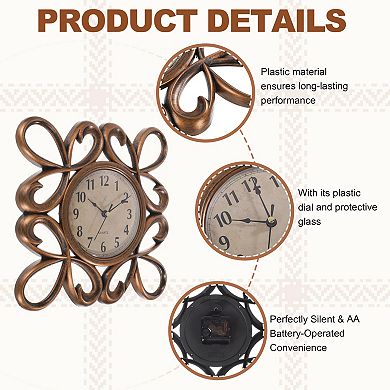 10 Inch Outdoor Wall Clock, Waterproof Garden Clock, Teardrop Lace, Battery Operated Silent Movement