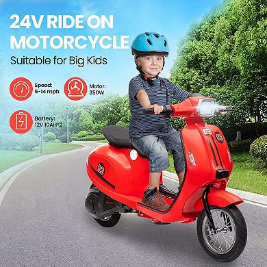 24V Kids Electric Moped Scooter with Seat & LED Lights, Ages 8-14