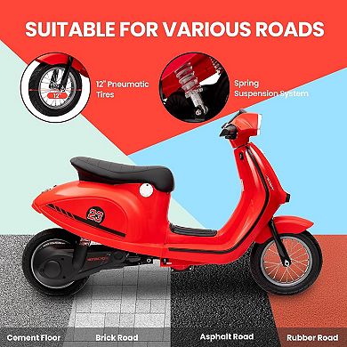 24V Kids Electric Moped Scooter with Seat & LED Lights, Ages 8-14