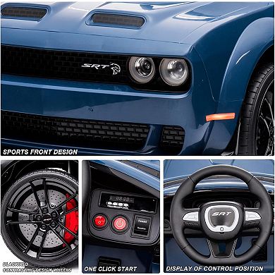 Dodge Challenger Kids' Electric Car, 12V Ride-On with Remote, Bluetooth & LED Lights