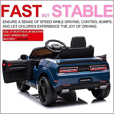 Dodge Challenger Kids' Electric Car, 12V Ride-On with Remote, Bluetooth & LED Lights