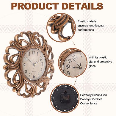 10" Outdoor Wall Clock, Waterproof Garden Clock, Heart Lace, Battery Operated Silent Quartz Movement