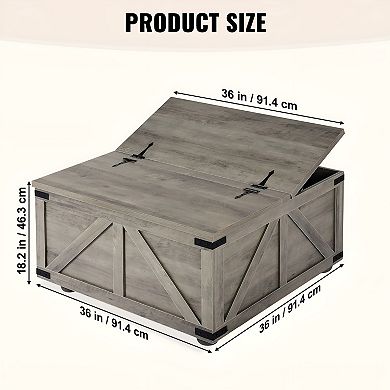 Farmhouse Coffee Table with Dual Flip-Top Panels and Storage Base