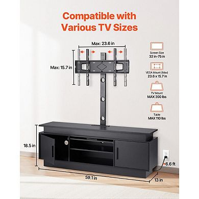 60" TV Stand with Mount and LED Lights, Power Outlet Media Console for TVs up to 75 in
