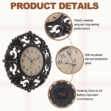 10" Outdoor Wall Clock, Waterproof Garden Clock, Retro Lace, Battery Operated Silent Quartz Movement