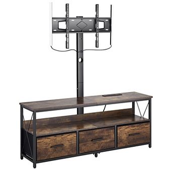 Height Adjustable 50" TV Console with Mount, LED Lights, Drawers, and Charging Station