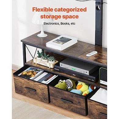 Height Adjustable 50" TV Console with Mount, LED Lights, Drawers, and Charging Station