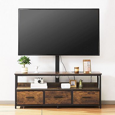 Height Adjustable 50" TV Console with Mount, LED Lights, Drawers, and Charging Station