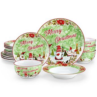 Porcelain Dinnerware Set, 16 pc for 4, Dinner-, Dessert-, Soup Plates, Bowls