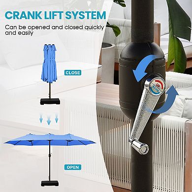 Aoodor Double Sided Patio Umbrella Easy Hand Crank Market Umbrella with Base