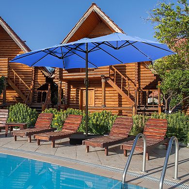 Aoodor Double Sided Patio Umbrella Easy Hand Crank Market Umbrella with Base