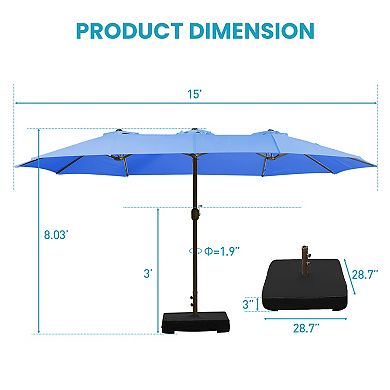 Aoodor Double Sided Patio Umbrella Easy Hand Crank Market Umbrella with Base
