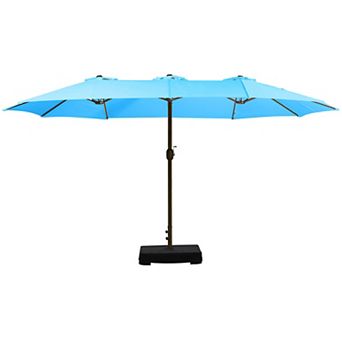 Aoodor Double Sided Patio Umbrella Easy Hand Crank Market Umbrella with Base