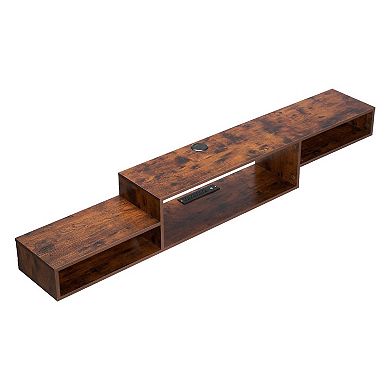 Modern Wall-Mounted Floating TV Shelf with USB/AC Power and Cable Management