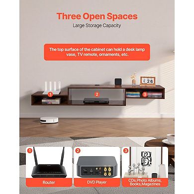 Modern Wall-Mounted Floating TV Shelf with USB/AC Power and Cable Management