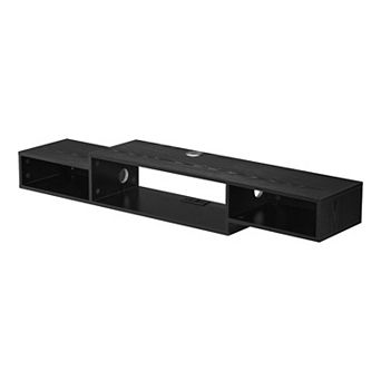 Modern Wall-Mounted Floating TV Shelf with USB/AC Power and Cable Management
