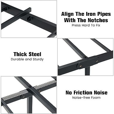 Industrial Platform Bed Frame with Vintage Wood Headboard, Storage & Fast Assembly