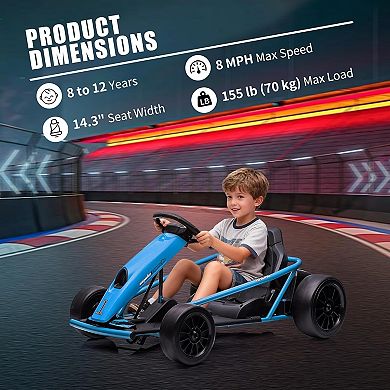 24V Kids Go Kart, Dual 300W Motors, 8.1MPH, 155 Lbs Capacity. Drifting Ride-On Toy for Ages 8-12.