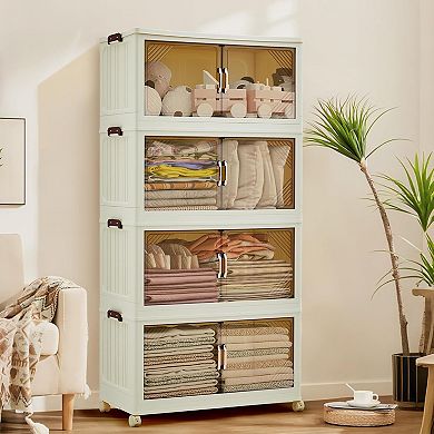 Magnetic Door Stackable Storage Bins with Lids and Wheels - Durable Plastic Organizing Bins for Home