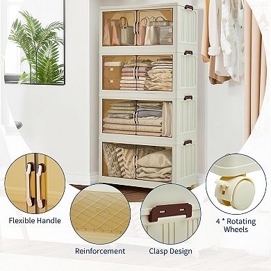 Magnetic Door Stackable Storage Bins with Lids and Wheels - Durable Plastic Organizing Bins for Home