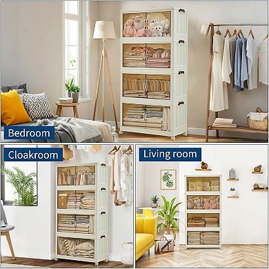 Magnetic Door Stackable Storage Bins with Lids and Wheels - Durable Plastic Organizing Bins for Home