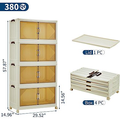 Magnetic Door Stackable Storage Bins with Lids and Wheels - Durable Plastic Organizing Bins for Home