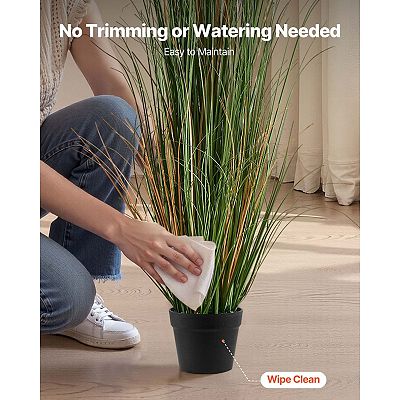 Artificial Reed Grass Plants Set of 2 with Pots, Tall Blades and 5 Reed  Flowers Each