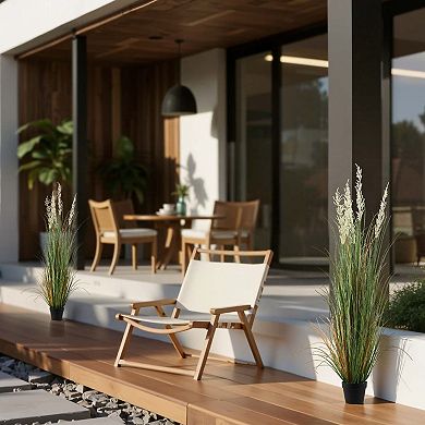 Artificial Reed Grass Plants Set of 2 with Pots, Tall Blades and 5 Reed Flowers Each