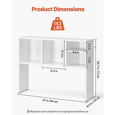 Desktop Bookshelf Hutch for 27-Inch Monitor, Home Office Storage Organizer