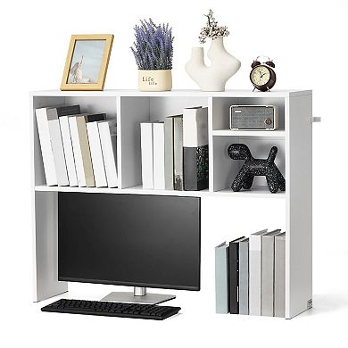 Desktop Bookshelf Hutch for 27-Inch Monitor, Home Office Storage Organizer