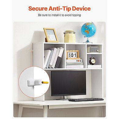 Desktop Bookshelf Hutch for 27-Inch Monitor, Home Office Storage Organizer