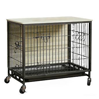 Medium Dog Crate Furniture with Dual Access, Mobile Design & Easy Cleaning