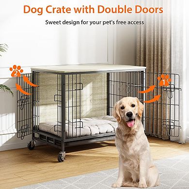 Medium Dog Crate Furniture with Dual Access, Mobile Design & Easy Cleaning