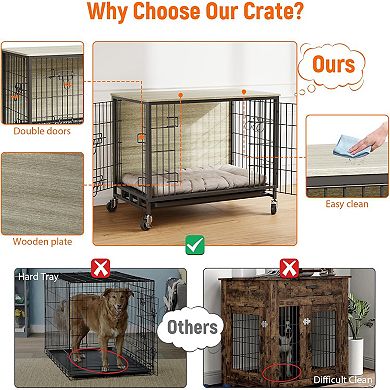 Medium Dog Crate Furniture with Dual Access, Mobile Design & Easy Cleaning