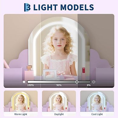 Kids Princess Vanity Set with Mirror, Lights & Stool,Jewelry Storage & Makeup Table