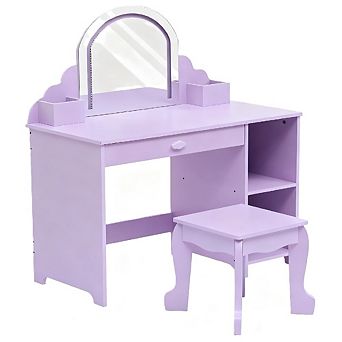 Kids Princess Vanity Set with Mirror, Lights & Stool,Jewelry Storage & Makeup Table