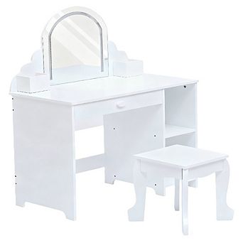 Kids Princess Vanity Set with Mirror, Lights & Stool,Jewelry Storage & Makeup Table